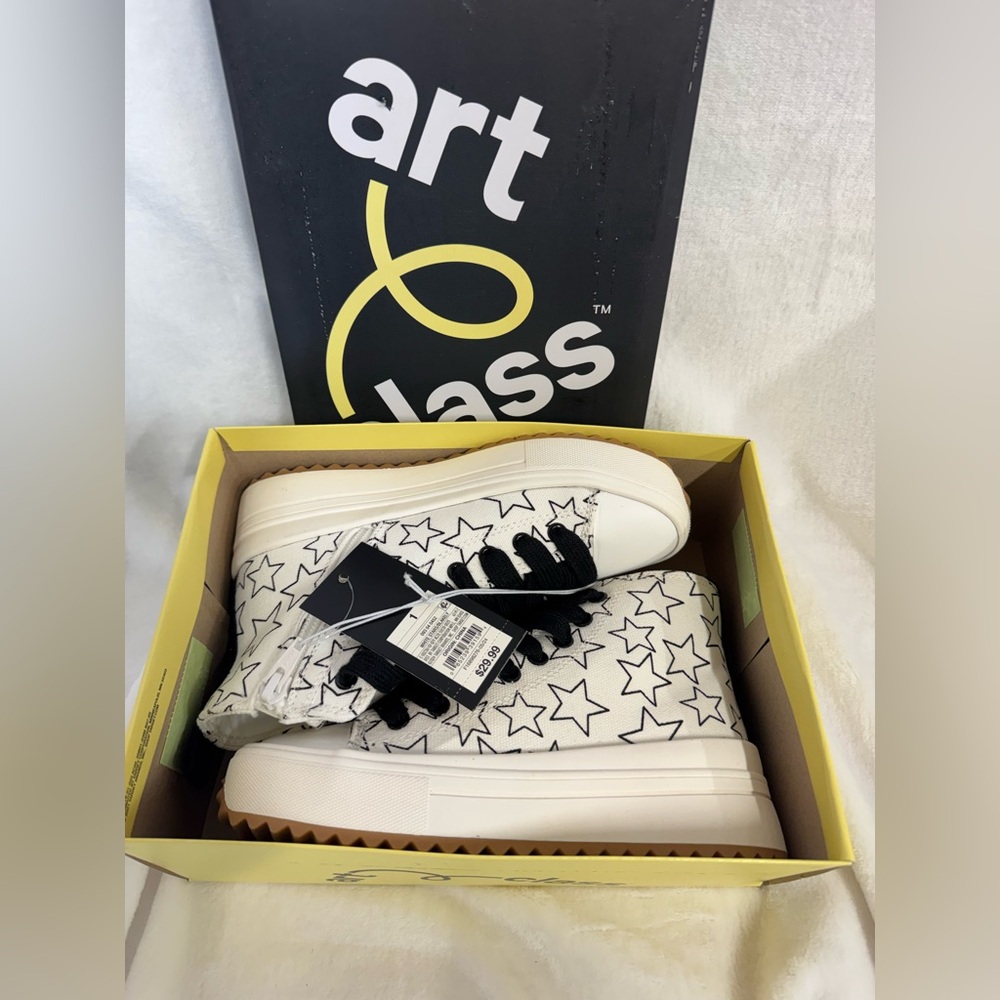 Art Class Kids Blakely High-Top Side Zip Fashion Sneakers White Stars - Size 1 - Picture 9 of 10